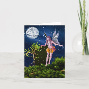 Fairy Decorating a Tree by Moonlight Holiday Card