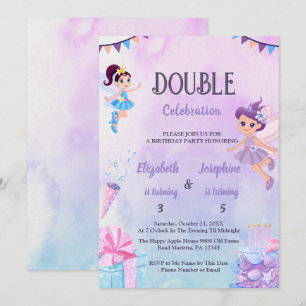 Fairy Double Birthday Party For Girls Invitation