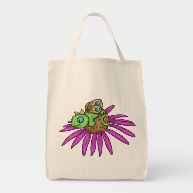 Fairy dragon on a coneflower by Carrie Michael Tote Bag (Front)