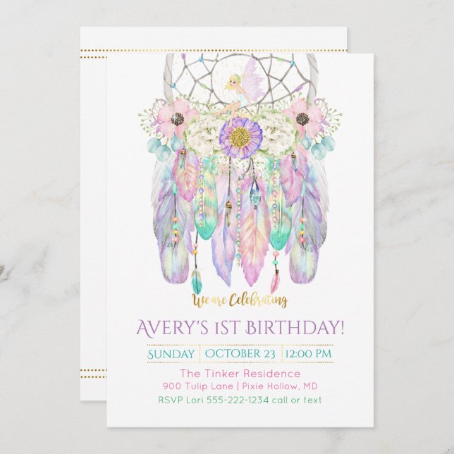 Fairy Dream Catcher Boho Feathers Arrows Invitation (Front/Back)