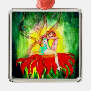 FAIRY DREAMING ON A FLOWER METAL ORNAMENT