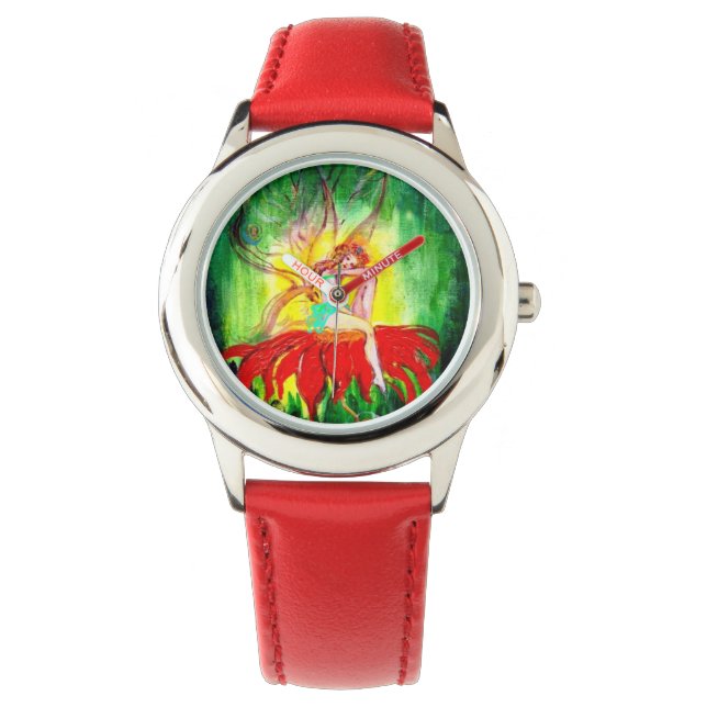 FAIRY DREAMING ON A RED FLOWER WATCH (Front)