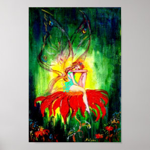 FAIRY DREAMING ON THE FLOWER Fantasy Poster