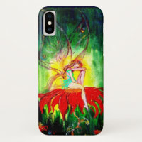 FAIRY DREAMING ON THE RED  FLOWER green yellow