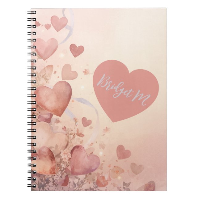 fairy Dusty Rose Heart Cascade Abstract monogram Notebook (Front)