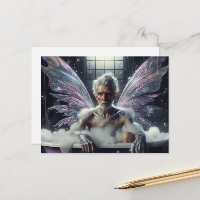 Fairy elder man Grey Hair in the Purple bathtub Postcard (Front/Back In Situ)