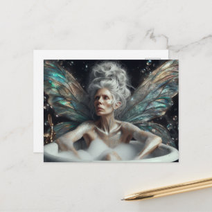 Fairy elder Woman Grey Hair in the Bubblebath Postcard