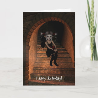 Fairy Elf DarkWolf Raven The Stairs Happy Birthday Card