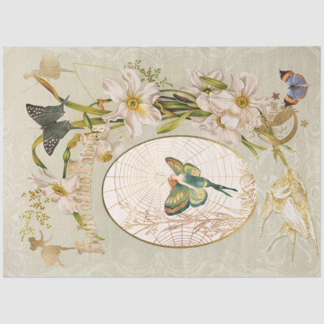 Fairy Enchanted Garden Flower Butterfly Decoupage Tissue Paper (Front)