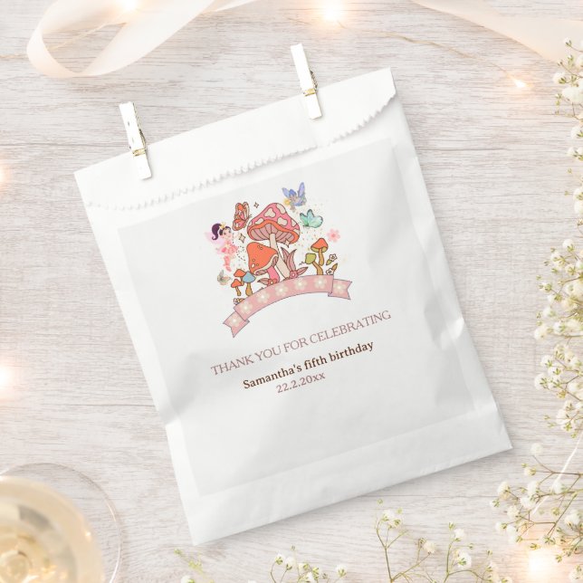  Fairy Enchanted Mashroom Minimal 1st Birthday  Favour Bag (Clipped)