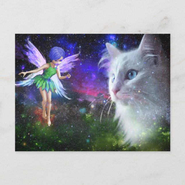 Fairy Encounters Cat Postcard (Front)