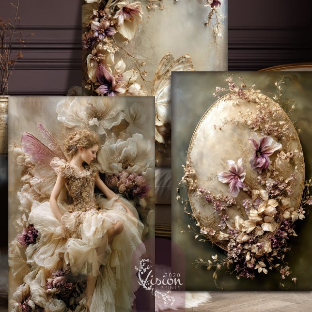 Fairy Ethereal Fantasy Butterfly Botanical Wrapping Paper Sheet (Ethereal Fairy and Botanical Mix and Match Set Heavy Weight Decoupage & Craft)
