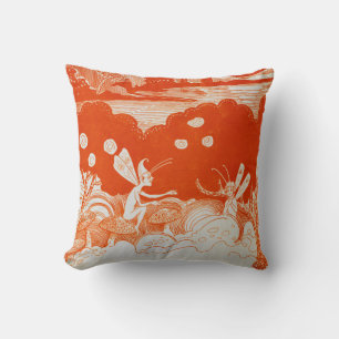 Fairy Fairies Orange Mushrooms Cushion