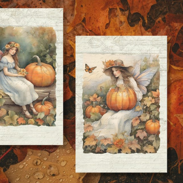 Fairy Fall Pumpkin Autumn Leaves Wood Decoupage Tissue Paper (Creator Uploaded)