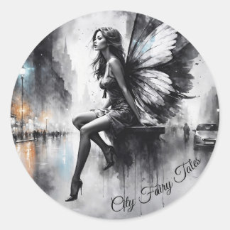 Fairy fantasy rainy night streets dream world classic round sticker