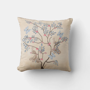 Fairy fantasy tree birds flowers beige grunge retr cushion