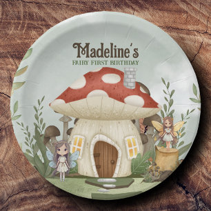 Fairy First 1st Birthday Mushroom Woodland Animals Paper Plate