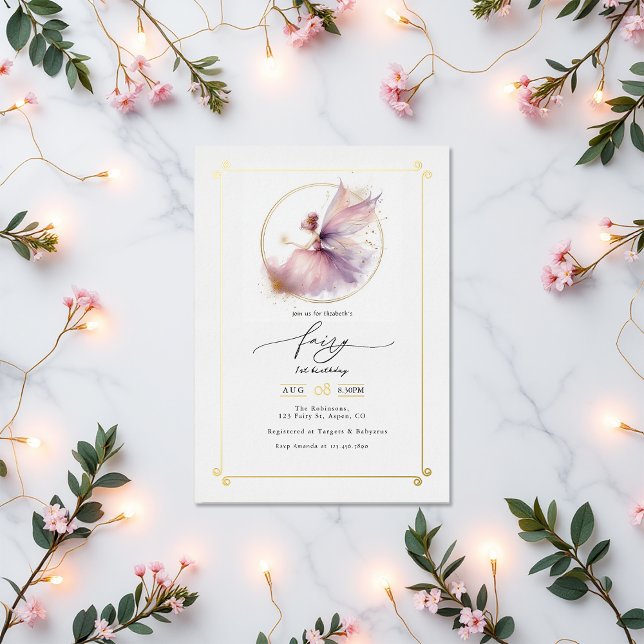 Fairy First 1st Birthday Party (Fairy First 1st Birthday Party Foil Invitation)