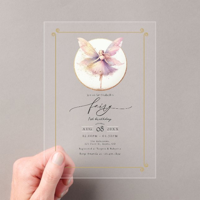 Fairy First 1st Birthday Party Acrylic Invitations (Insitu (Handheld))