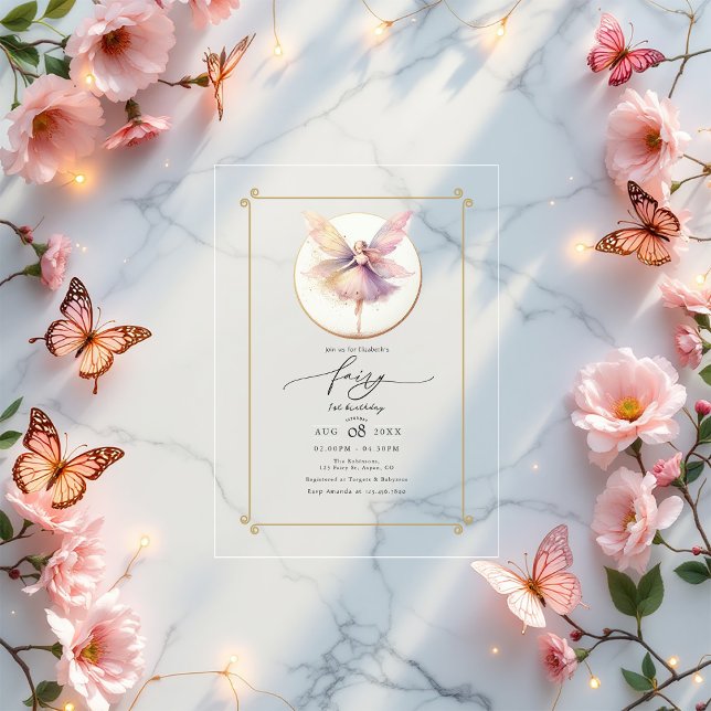 Fairy First 1st Birthday Party Acrylic Invitations (Fairy First 1st Birthday Party Acrylic Invitation)