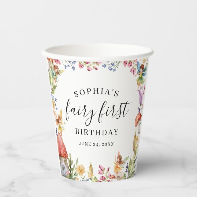 Fairy First Birthday 1st Birthday Paper Cups (Front)