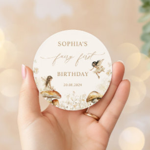 Fairy First Birthday Boho Classic Round Sticker