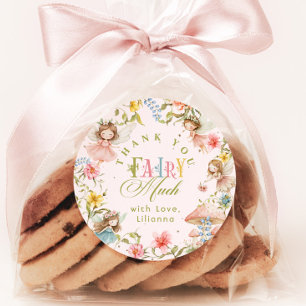 Fairy First Birthday Colorful Bright Thank you Classic Round Sticker