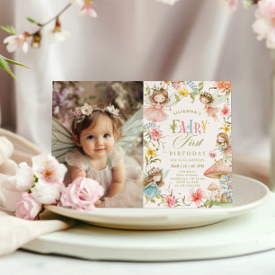 Fairy First Birthday Colorful Enchanted Photo Invitation