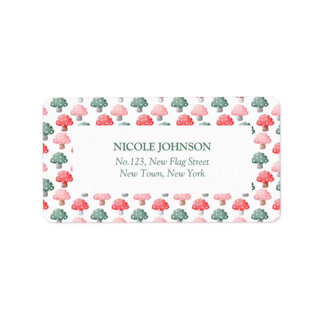 Fairy First Birthday Cute Colourful Mushroom  Label (Front)