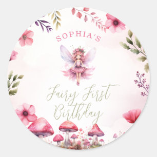Fairy First Birthday Enchanted Forest Mushroom Classic Round Sticker