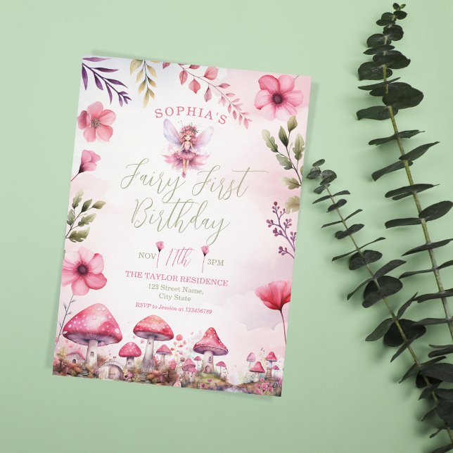 Fairy First Birthday Enchanted Forest Mushroom Invitation (Creator Uploaded)