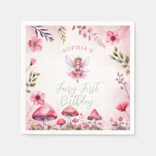Fairy First Birthday Enchanted Forest Mushroom Napkin