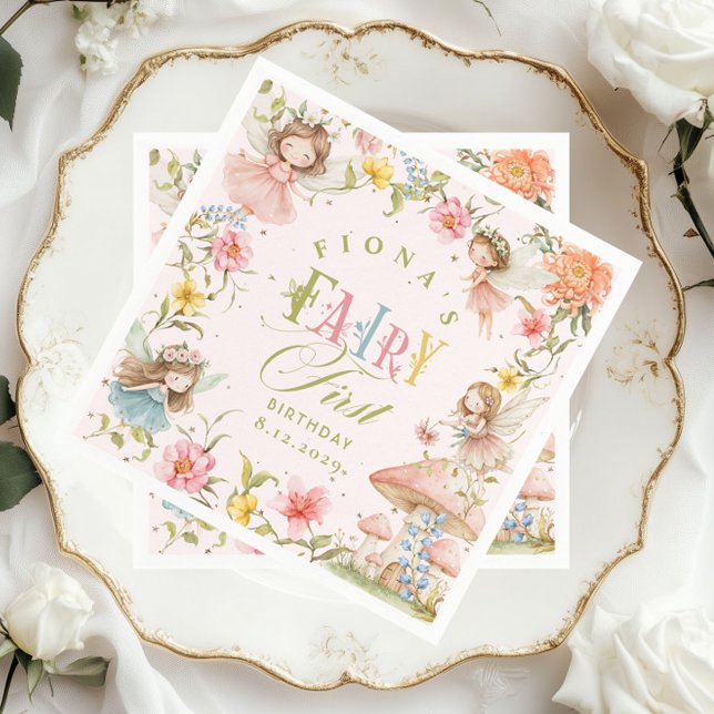 Fairy First Birthday Enchanted Garden Bright Napkin (Creator Uploaded)