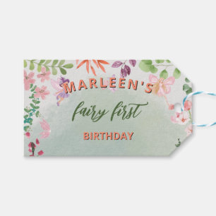 Fairy First Birthday Forest Watercolor Mushroom Gift Tags