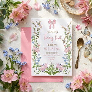 Fairy First Birthday Forest Watercolor Mushroom Invitation