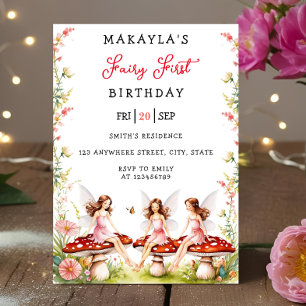 Fairy First Birthday Forest Watercolor Mushroom Invitation