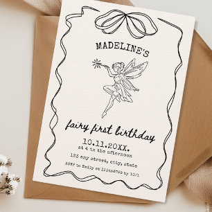 Fairy First Birthday Hand Illustrated Minimalist Invitation