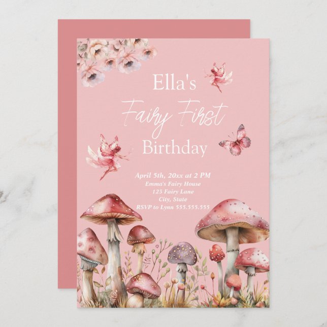 Fairy First Birthday Invitation (Front/Back)