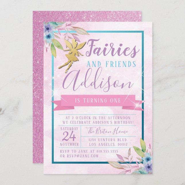 Fairy First Birthday Invitation (Front/Back)