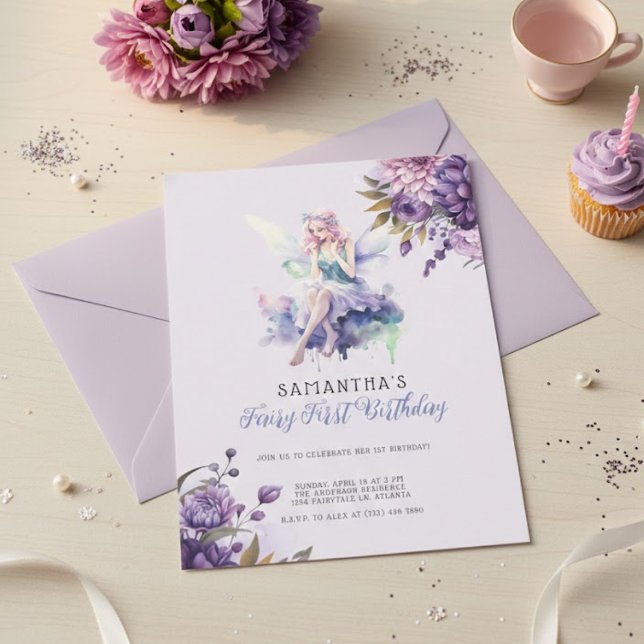 Fairy First Birthday Invitation | Dusty Purple (Creator Uploaded)