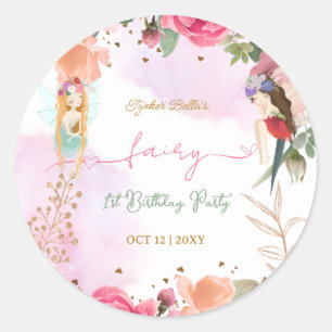 Fairy First Birthday Party Baby Girl  Classic Round Sticker
