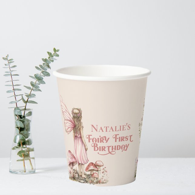 Fairy First Birthday Party Blush Pink Personalised Paper Cups (Creator Uploaded)