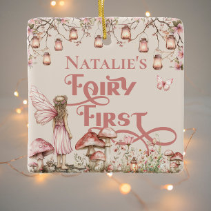 Fairy First Birthday Party Personalized Thank You Ceramic Ornament