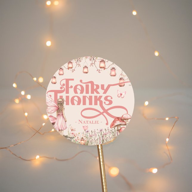 Fairy First Birthday Party Theme Custom Thank You Classic Round Sticker (Creator Uploaded)