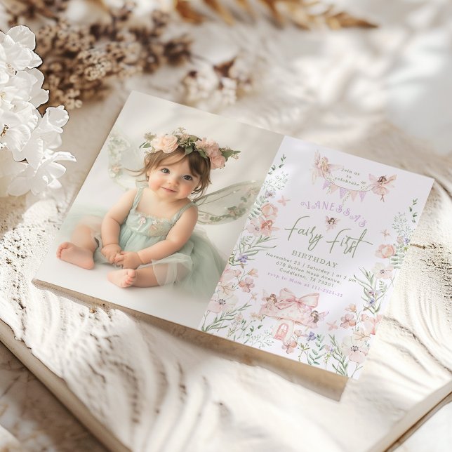 Fairy First Birthday Pastel Whimsical Photo Invitation (Creator Uploaded)