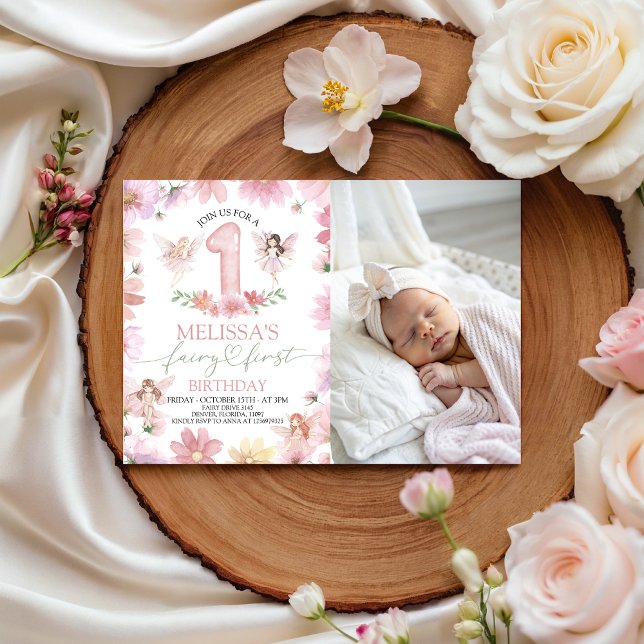 Fairy First Birthday Photo Invitation (Creator Uploaded)