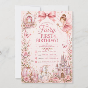 fairy first birthday pink invitation