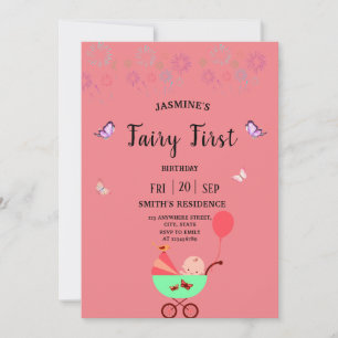 Fairy First  Birthday pink party Invitation