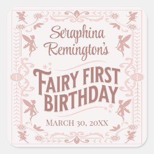 Fairy First Birthday Pink Sweet Girls Bday Party Square Sticker