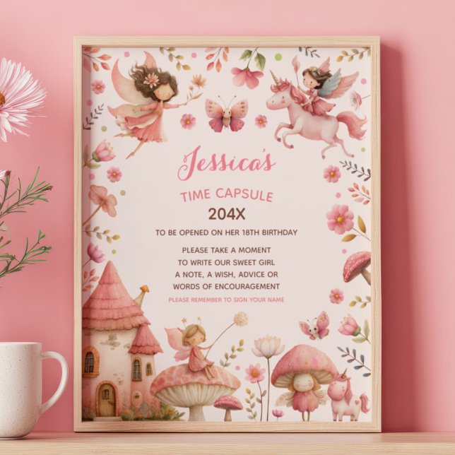 Fairy First Birthday Pink Time Capsule Sign (Creator Uploaded)